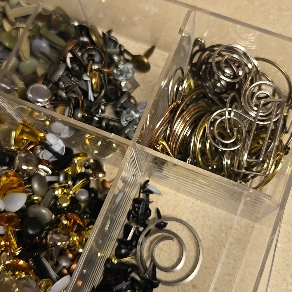 Assorted Metal Fasteners in Organizer Box For Crafts Scrapbooking